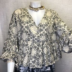 Women Color Blue oversized cropped peplum blouse